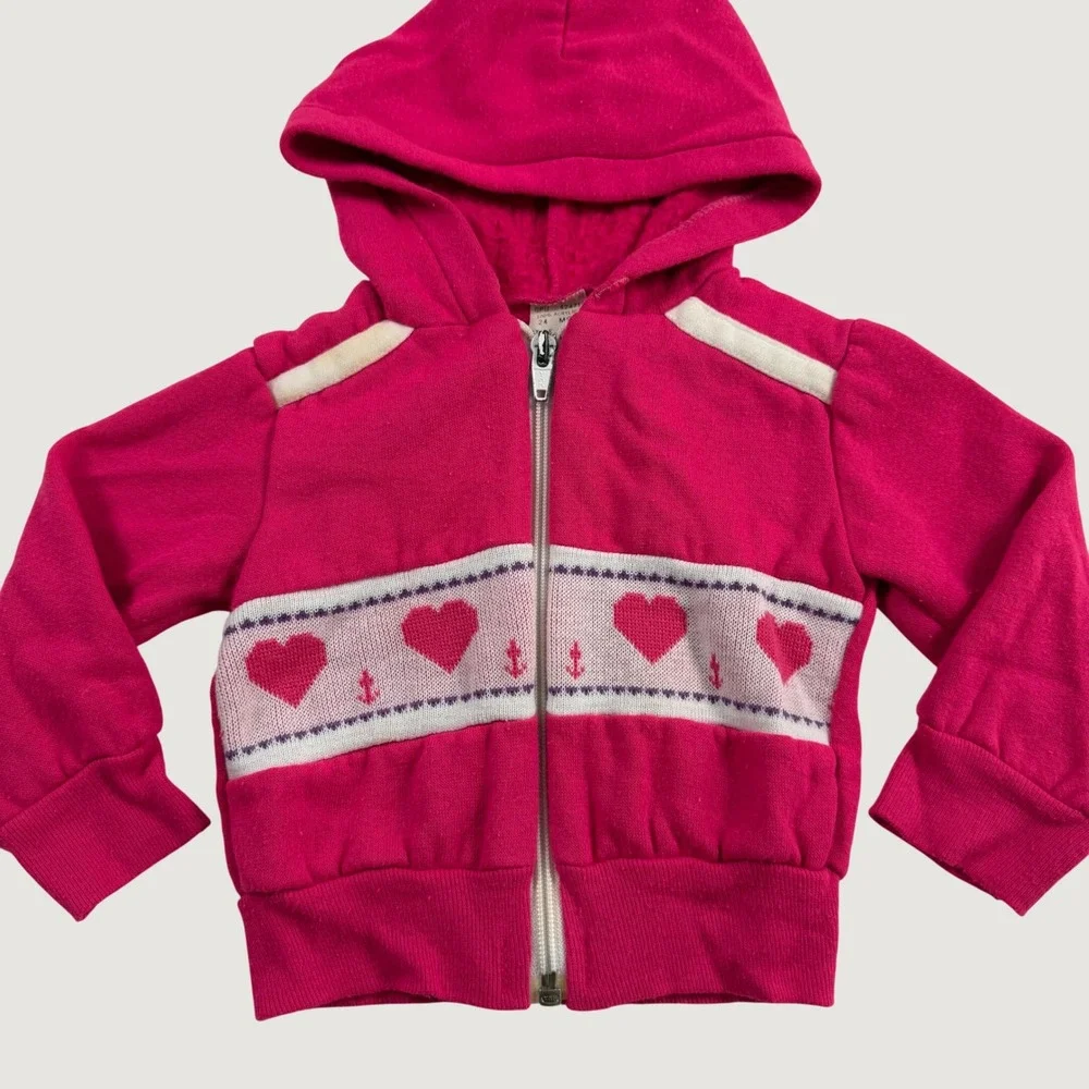 Vintage Teddy Bears Toddler Pink Heart Anchor Zip Up Hoodie Sweatshirt 24 Months